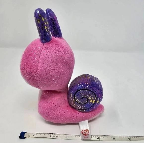 Ty Beanie Boos Scooter the Snail Green Glitter Eyes NO TAG Pink Purple Plush - Picture 2 of 8